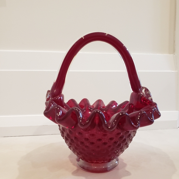 Vintage ruby red hobnail glass basket - Picture 5 of 7
